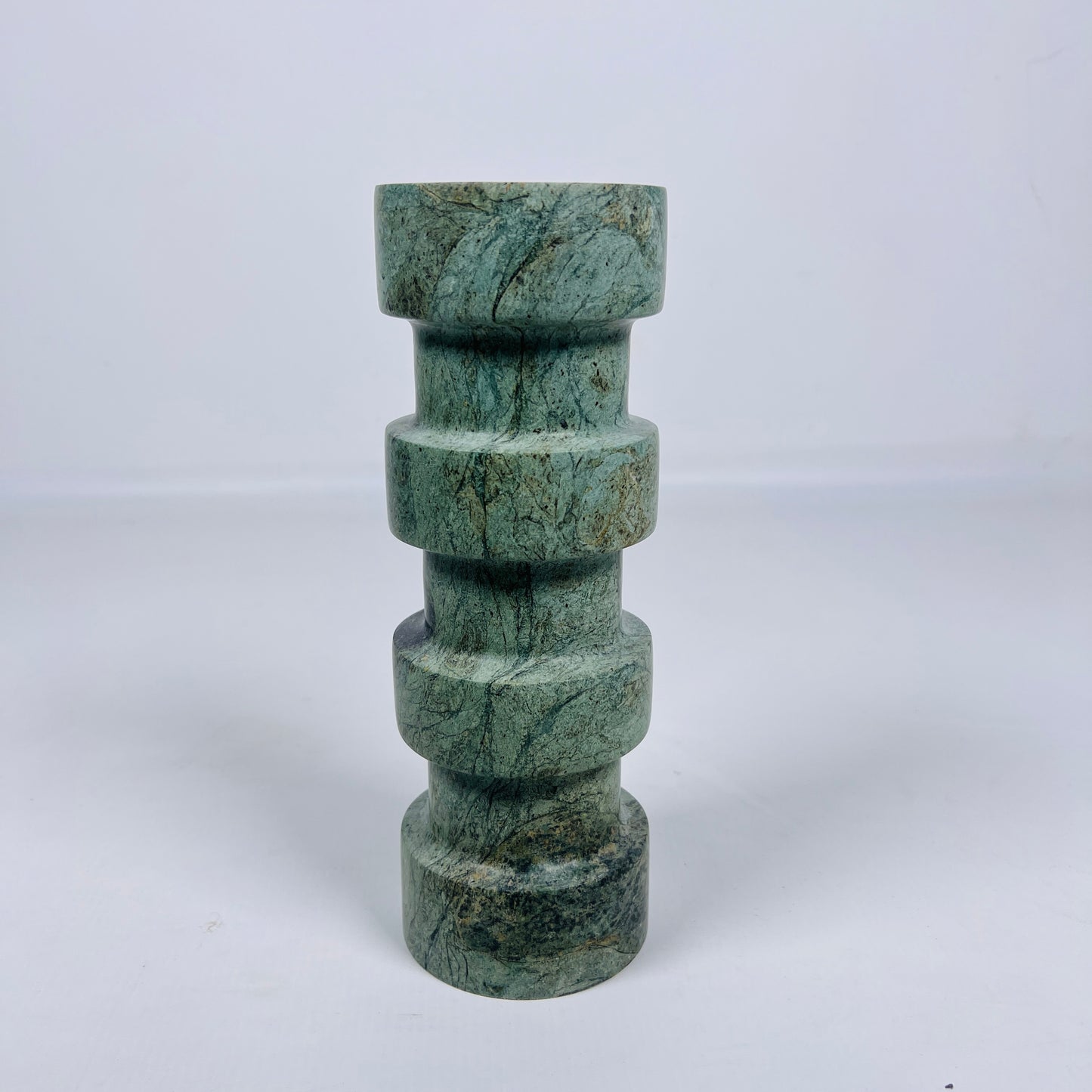 Banded Cylindrical Candle Stand - Green
