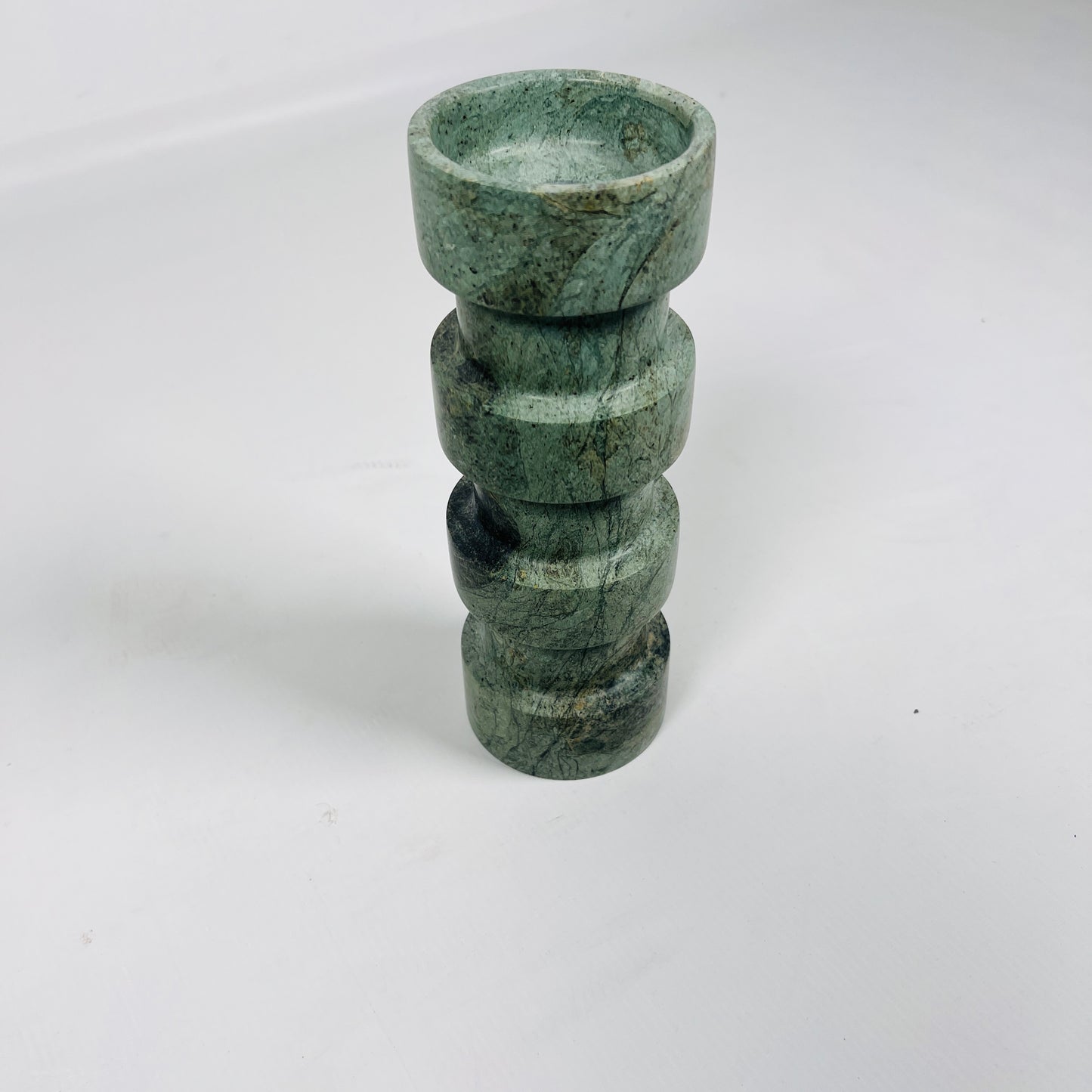 Banded Cylindrical Candle Stand - Green