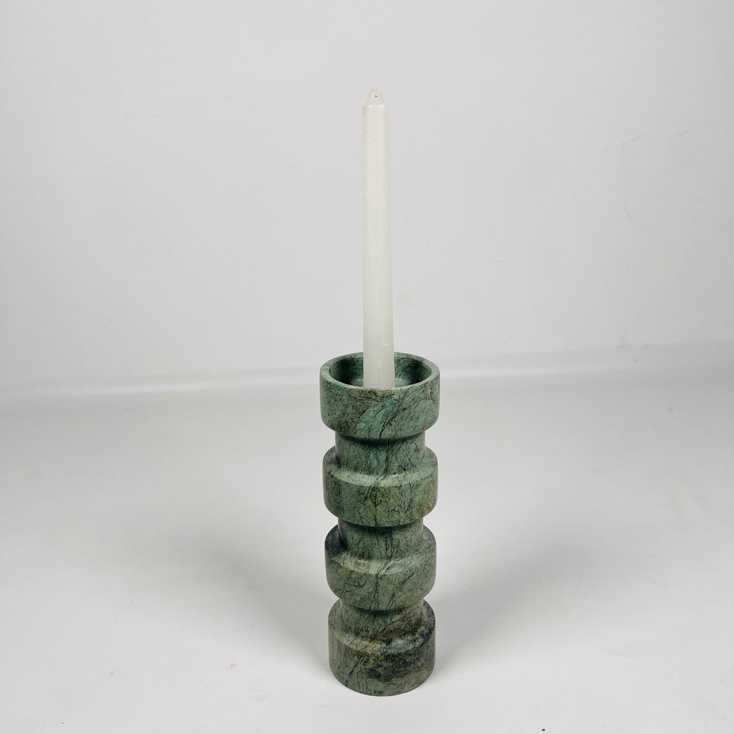 Banded Cylindrical Candle Stand - Green