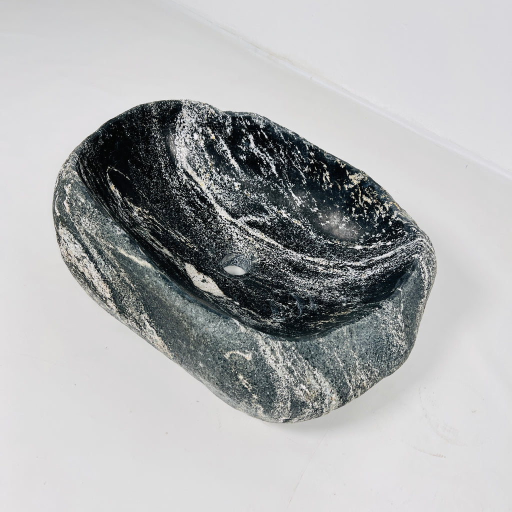 Grey and White Streaked Riverstone Sink