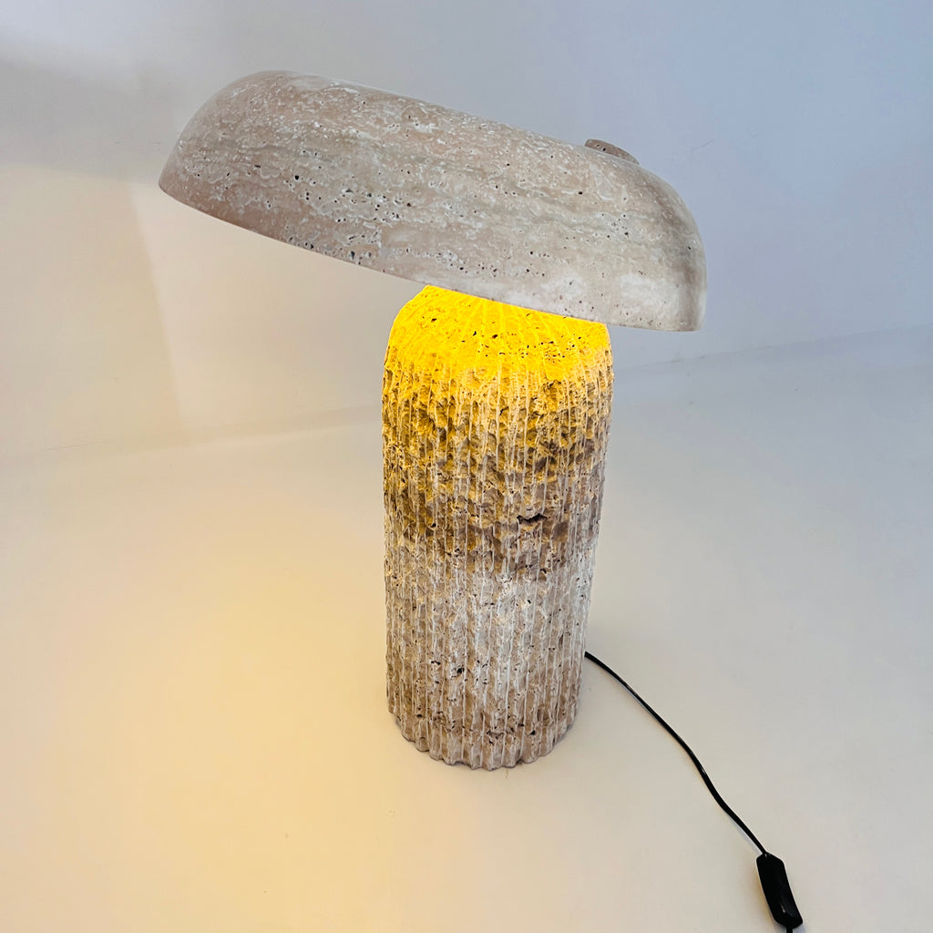 Tilted Mushroom Travertine Lamp