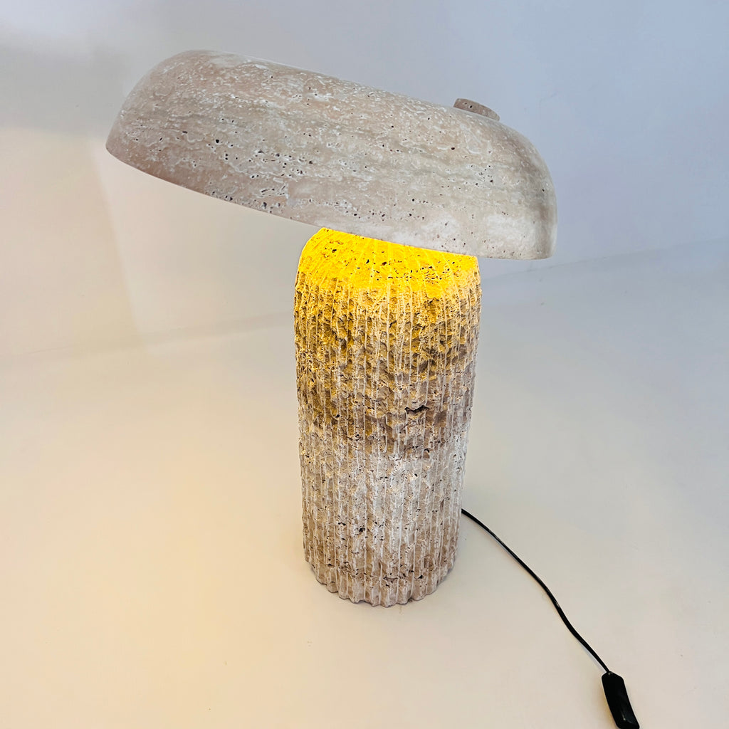 Tilted Mushroom Travertine Lamp