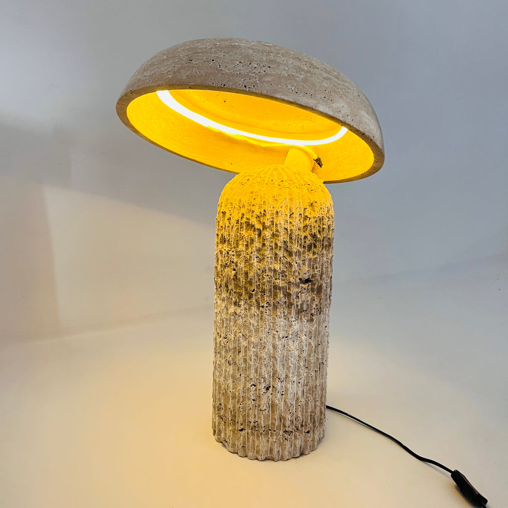 Tilted Mushroom Travertine Lamp