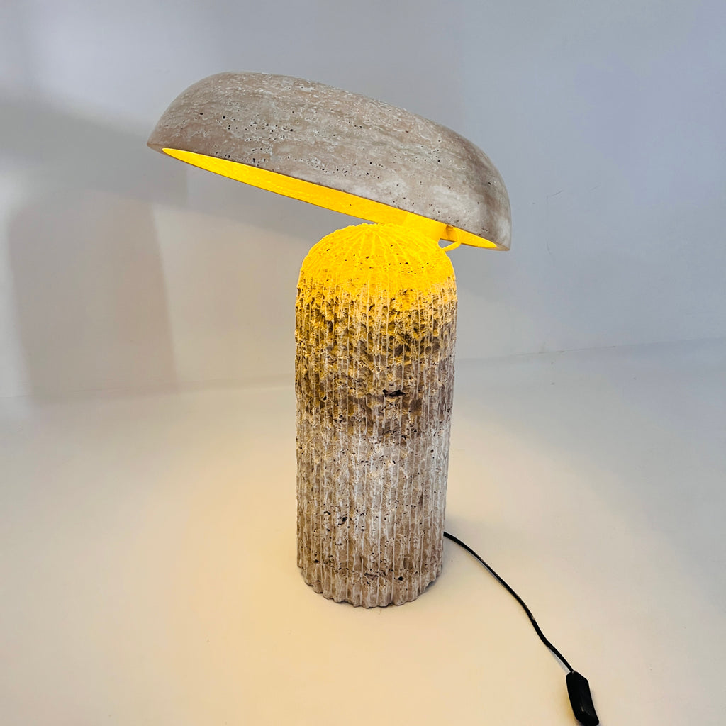 Tilted Mushroom Travertine Lamp