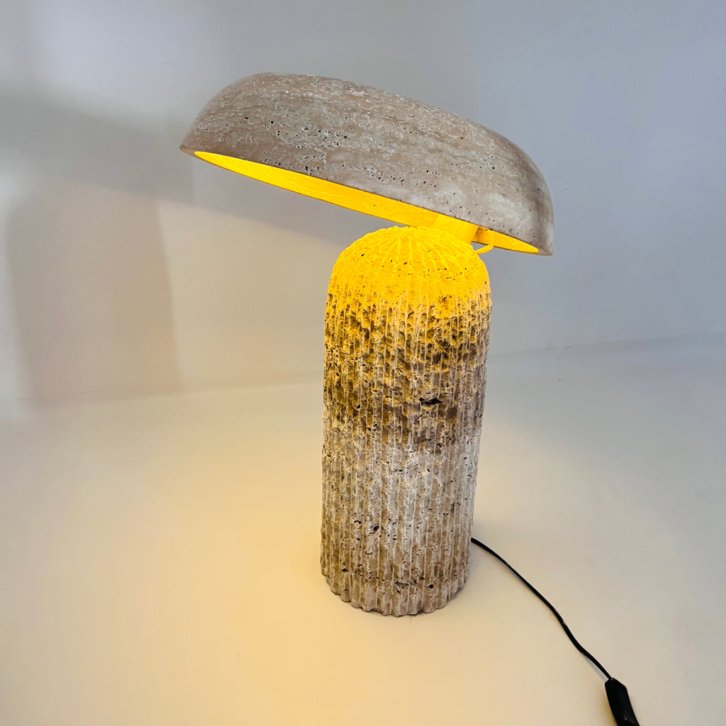 Tilted Mushroom Travertine Lamp