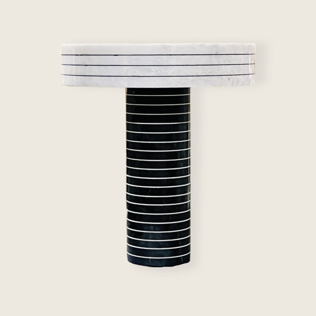 Black and White Pinstriped Marble Table Lamp