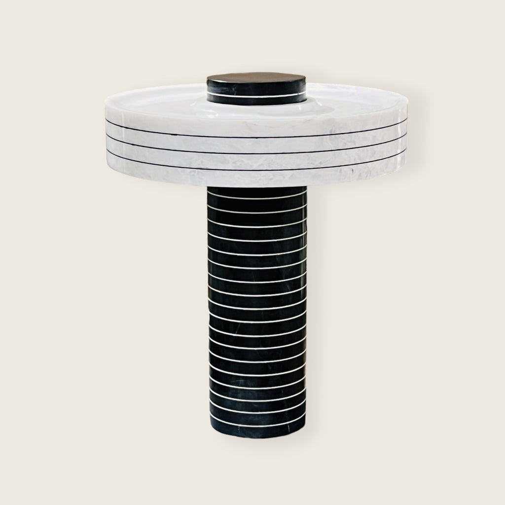 Black and White Pinstriped Marble Table Lamp