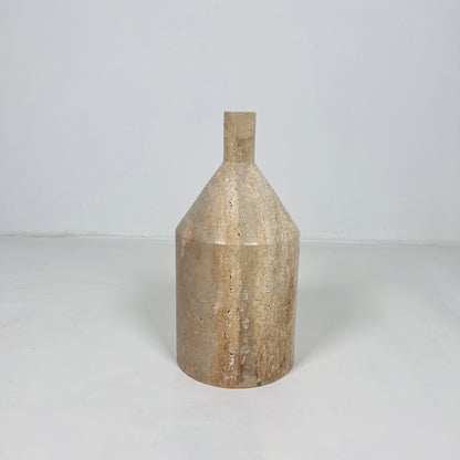 Wide Bottle Candle Stand - Travertine