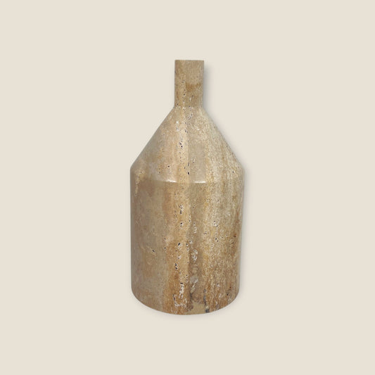 Wide Bottle Candle Stand - Travertine