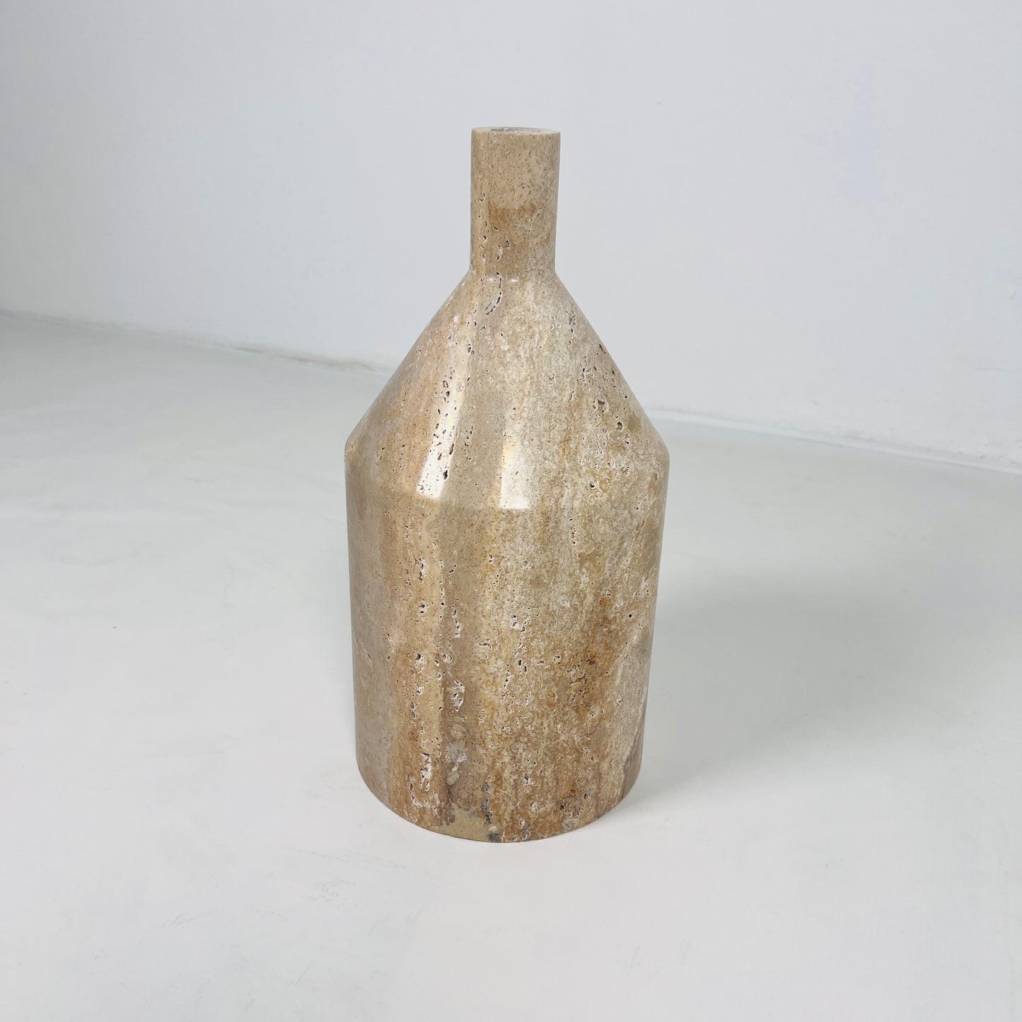 Wide Bottle Candle Stand - Travertine