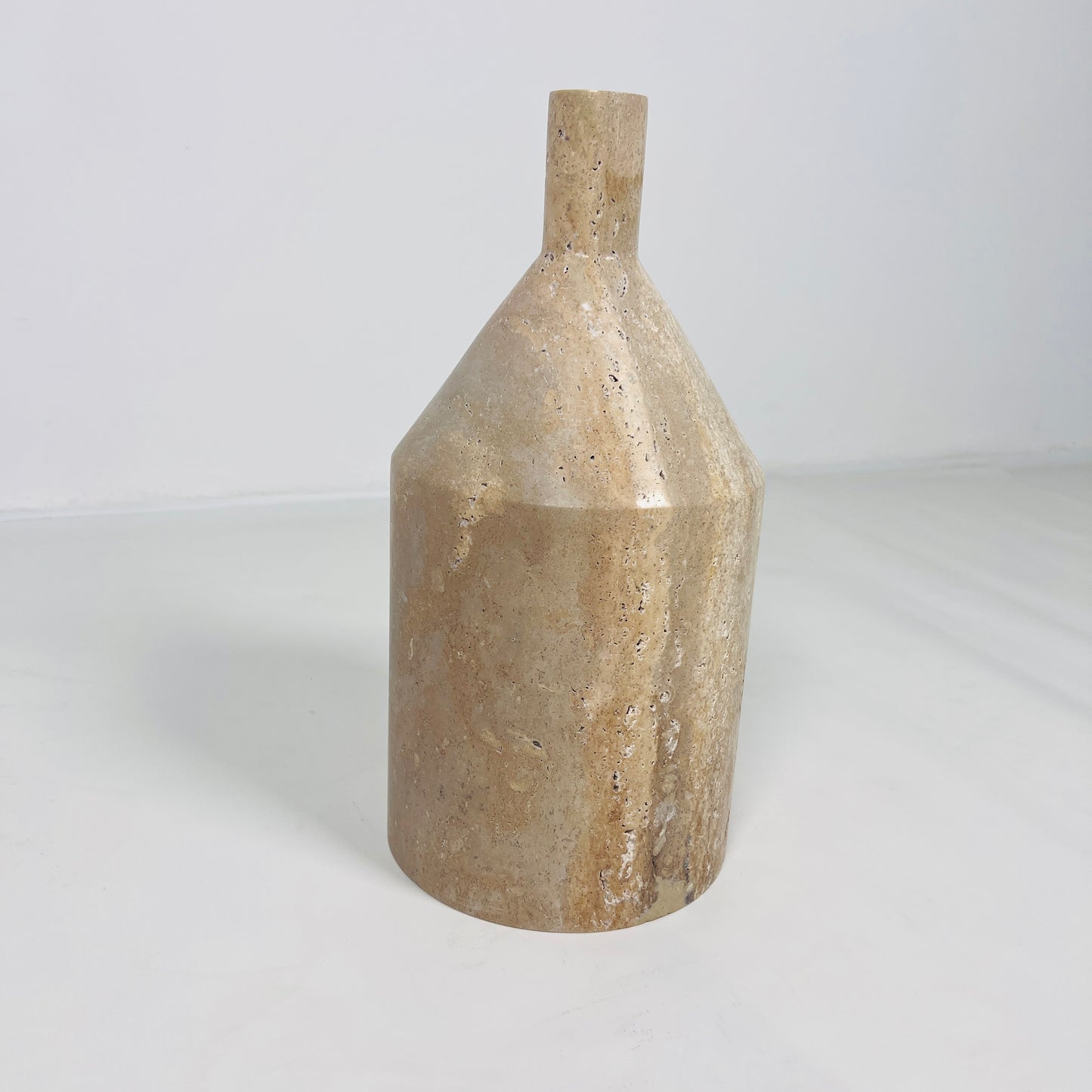 Wide Bottle Candle Stand - Travertine