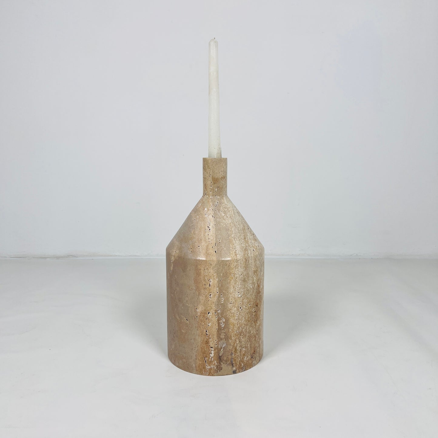 Wide Bottle Candle Stand - Travertine