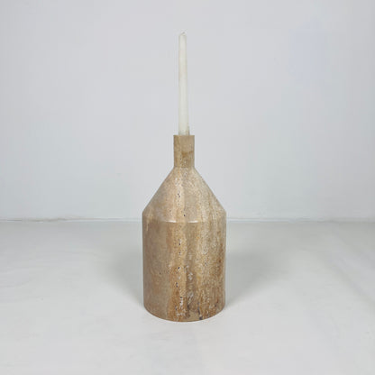 Wide Bottle Candle Stand - Travertine