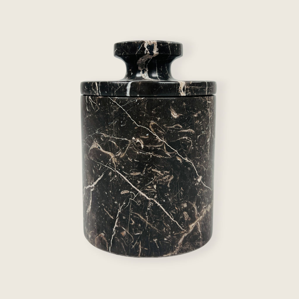 Black with Beige Veins Marble Jar