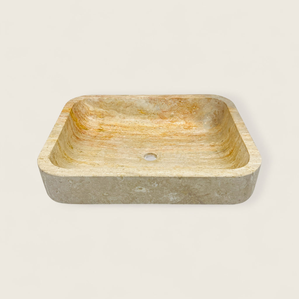 Raw Rectangle Grazed Travertine Sink