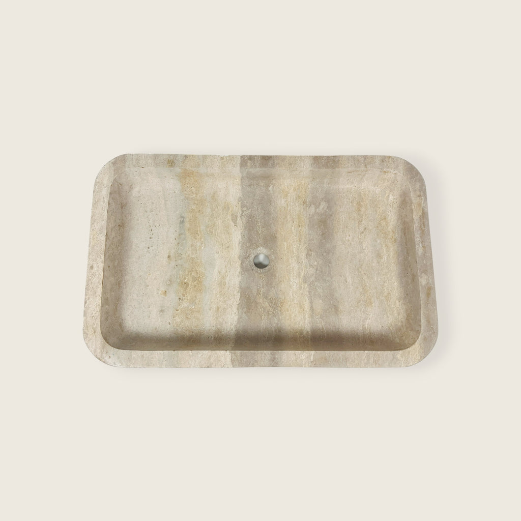 Beige-Streaked Rectangle Travertine Sink