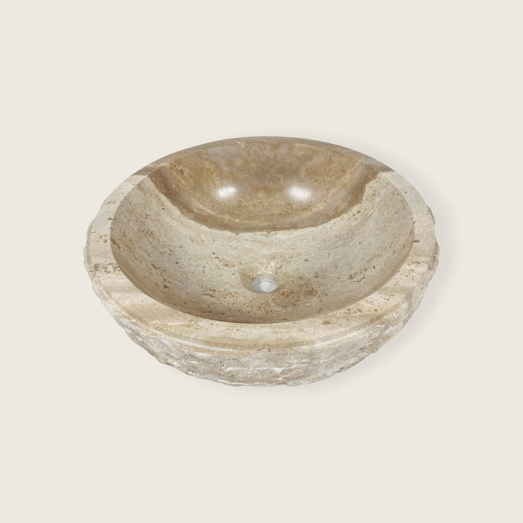 Two-Toned Beige Travertine Sink