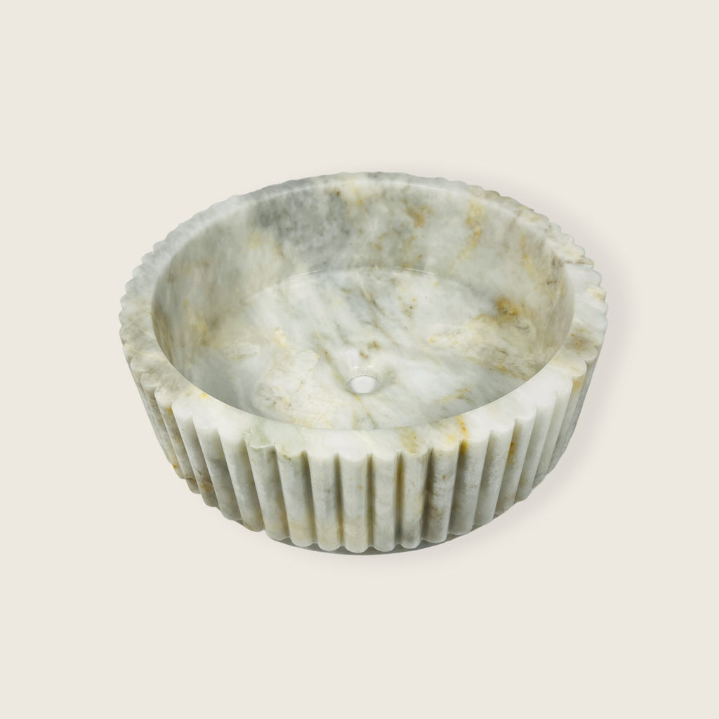 Ivory Draped Stone Basin