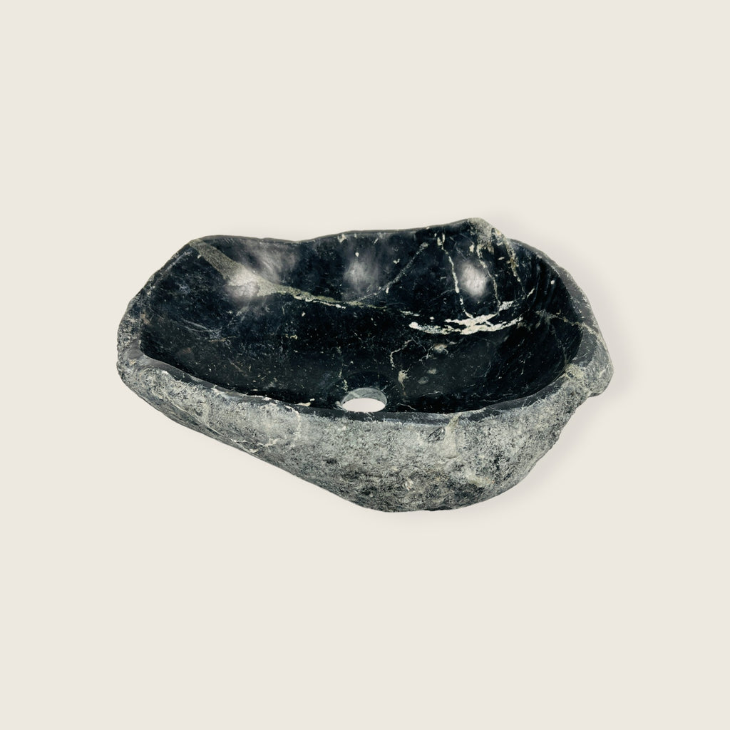 Black With White Veins River Stone Sink