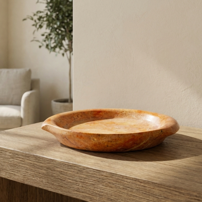 Red Travertine Round Tray