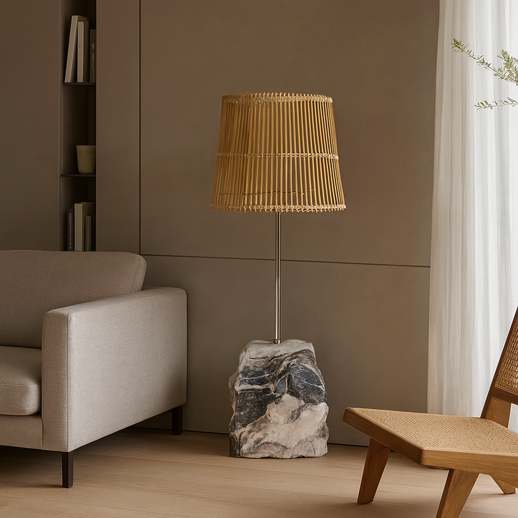 Tall Stone Floor Lamp - Red & White