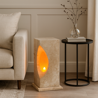 Hollowed Crescent Floor Lamp - Travertine