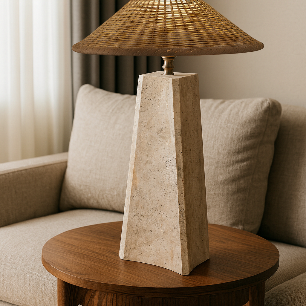 Curvilinear Table Lamp - Travertine