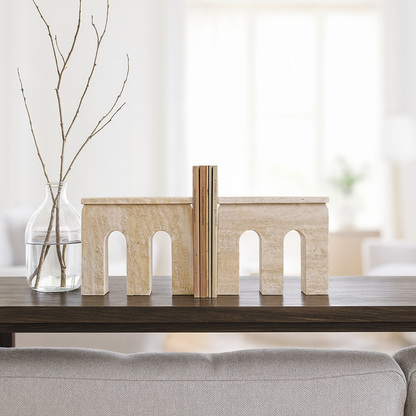 Bridge Bookends Pair - Travertine