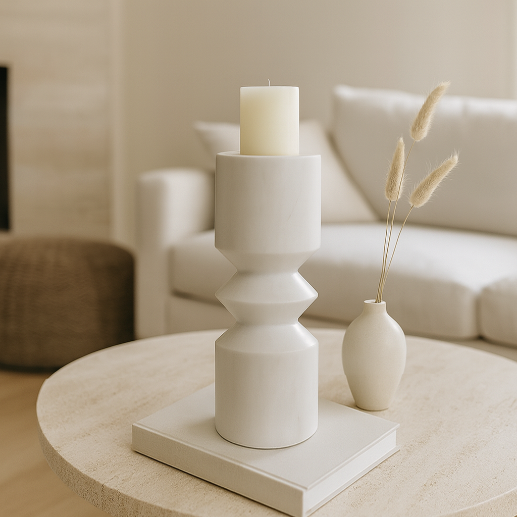 Bulged Disc Candle Stand - White