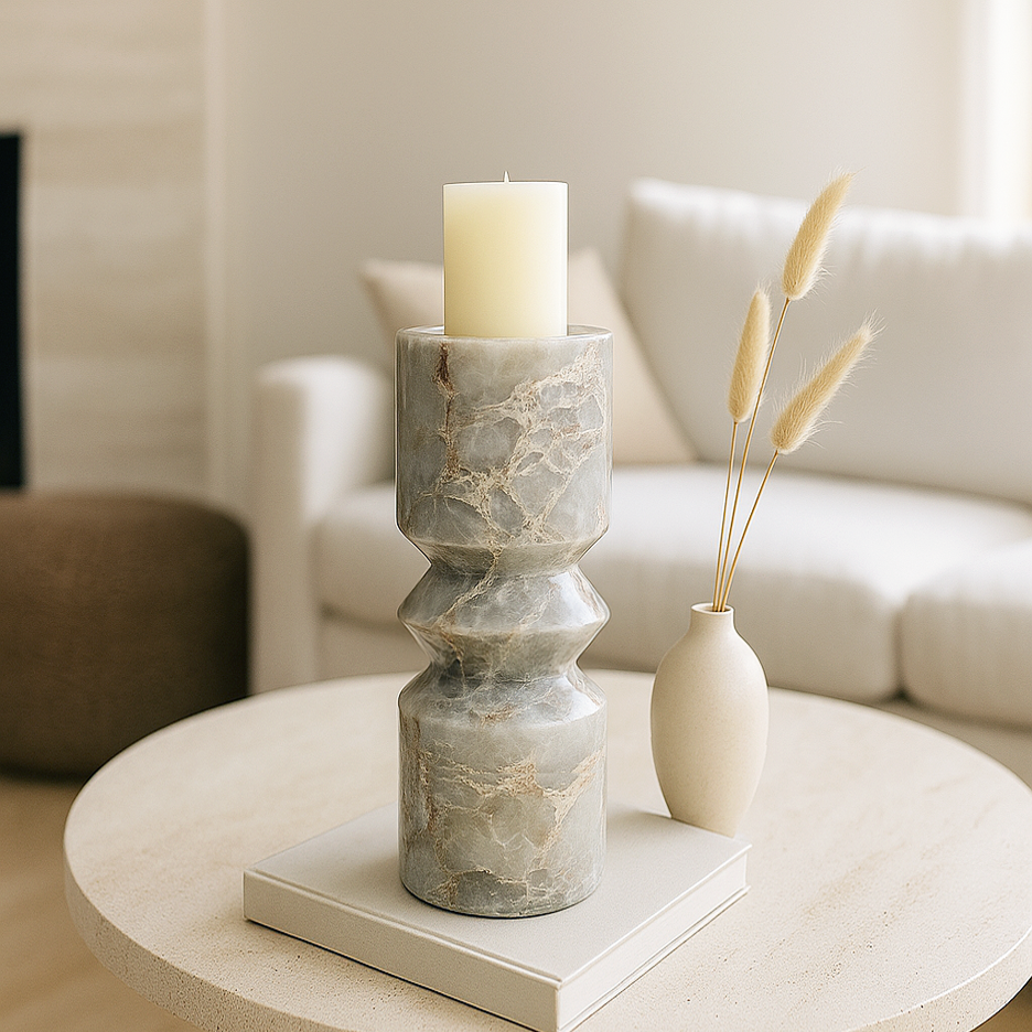 Bulged Disc Candle Stand - Gray