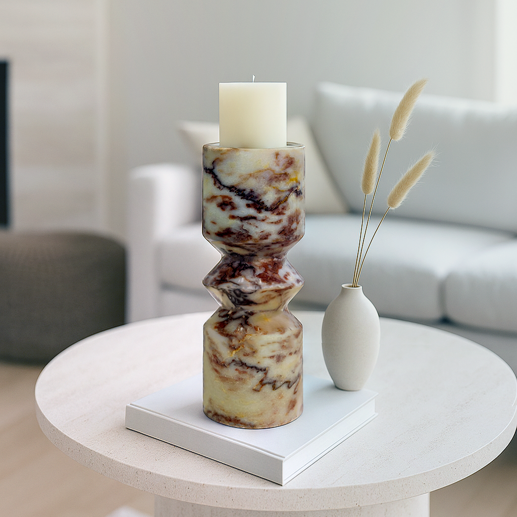 Bulged Disc Candle Stand - Red & White