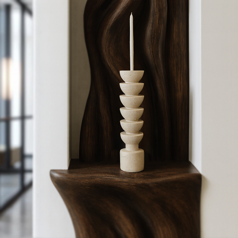Segmented Candle Stand - Travertine