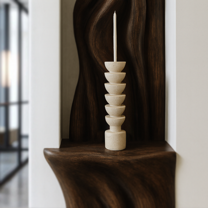 Segmented Candle Stand - Travertine