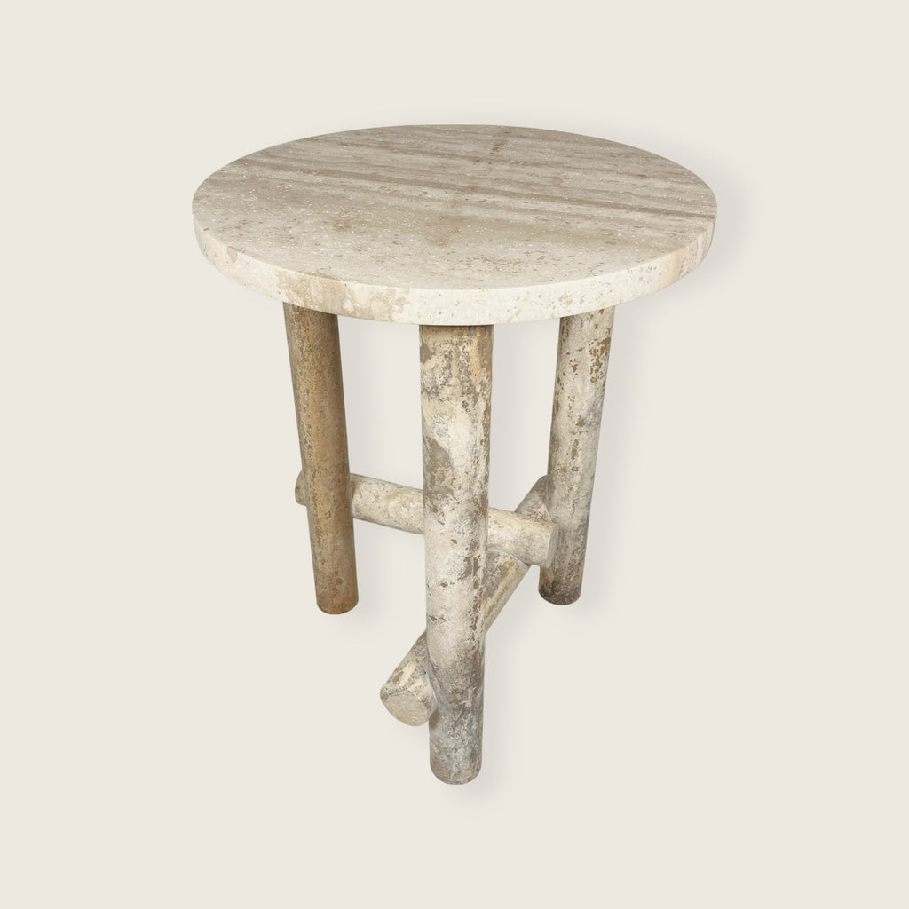 Three- Legged Travertine Side Table