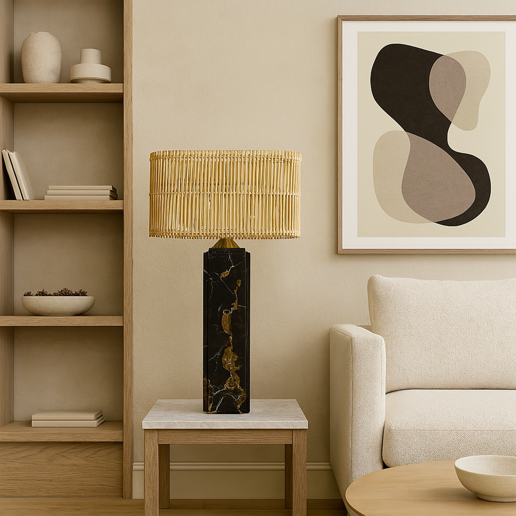 Framed Table Lamp - Black & Gold