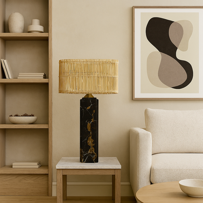 Framed Table Lamp - Black & Gold