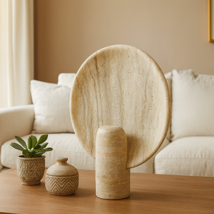 Disc Table Lamp - Travertine