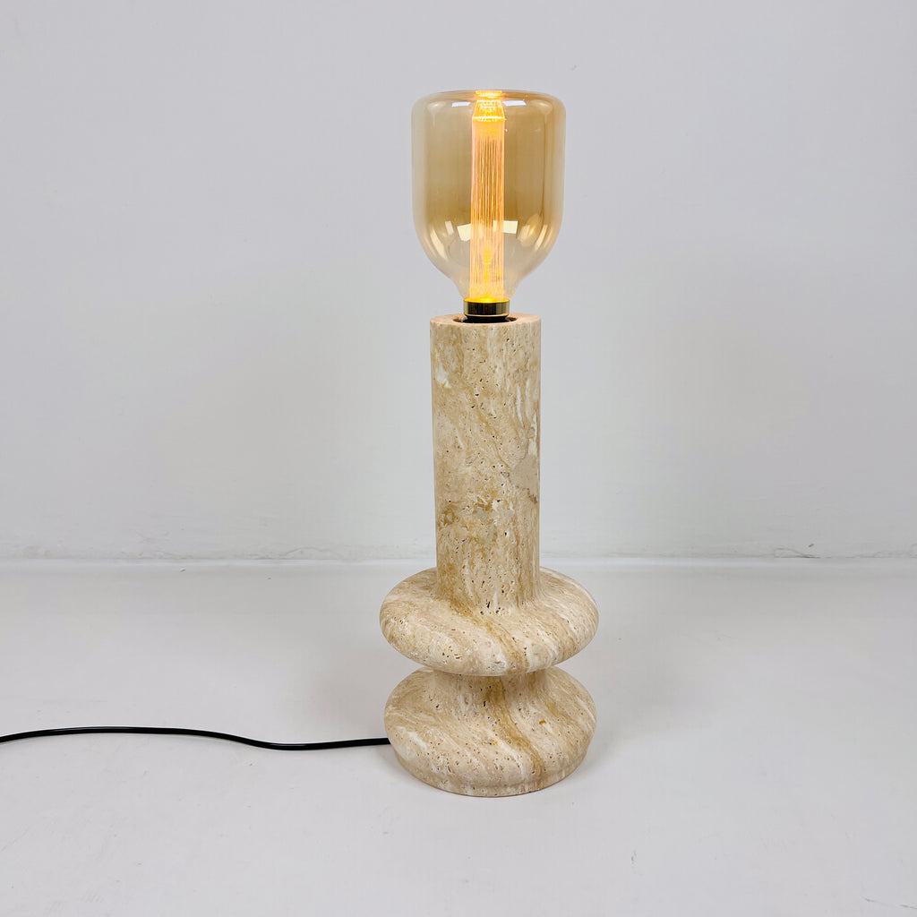 Double Ringed Bottom Travertine Table Lamp