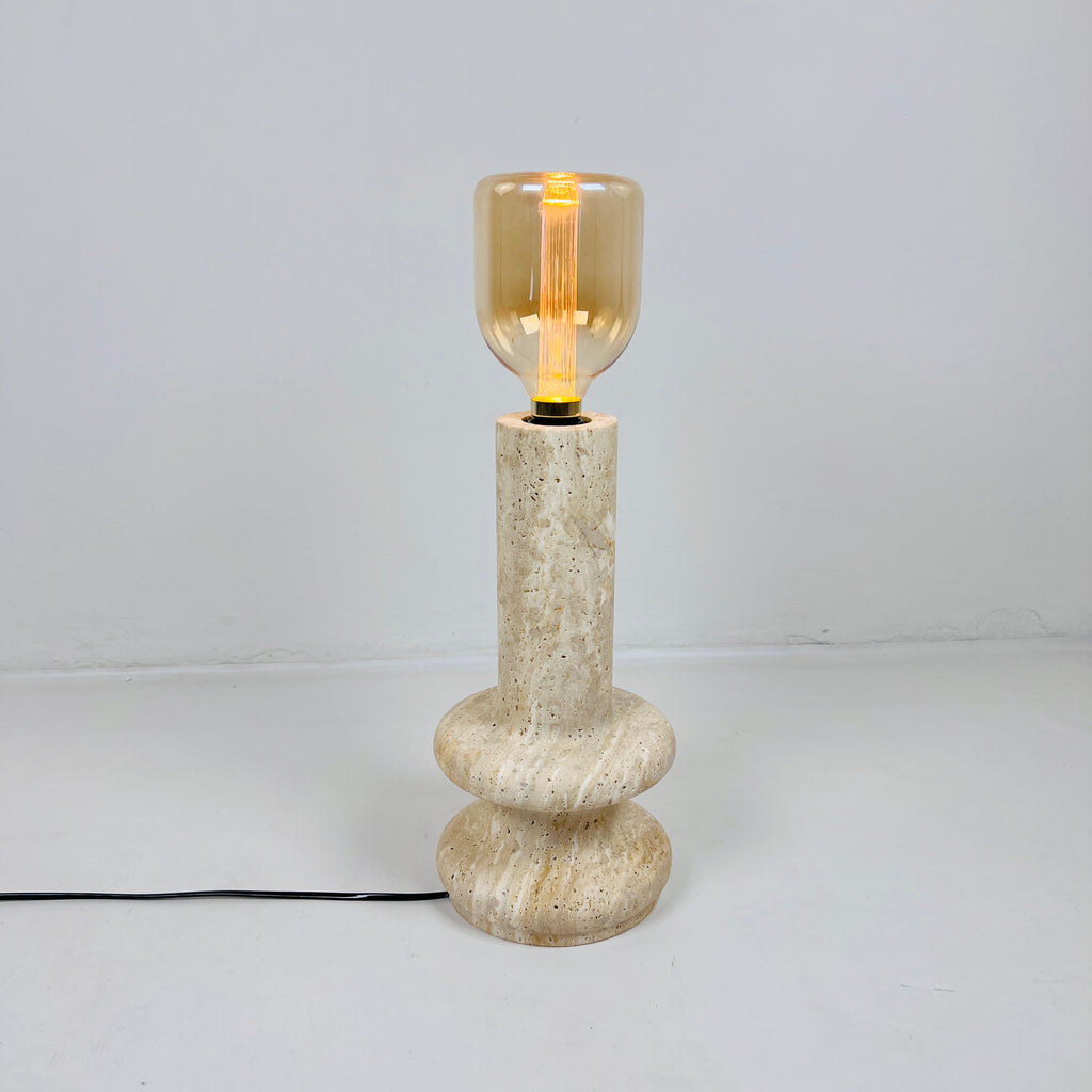 Double Ringed Bottom Travertine Table Lamp