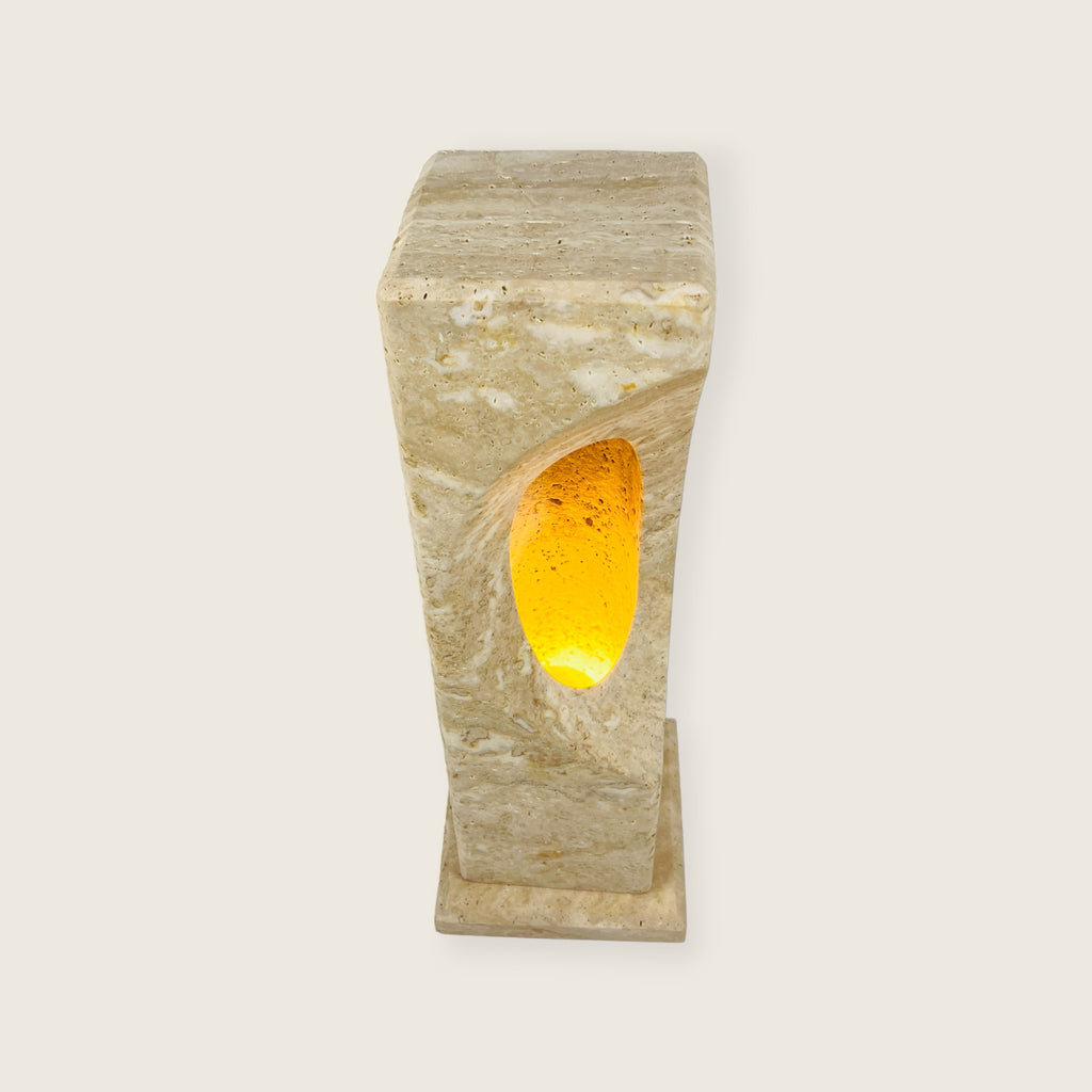 Irregular Crescent Travertine Table Lamp