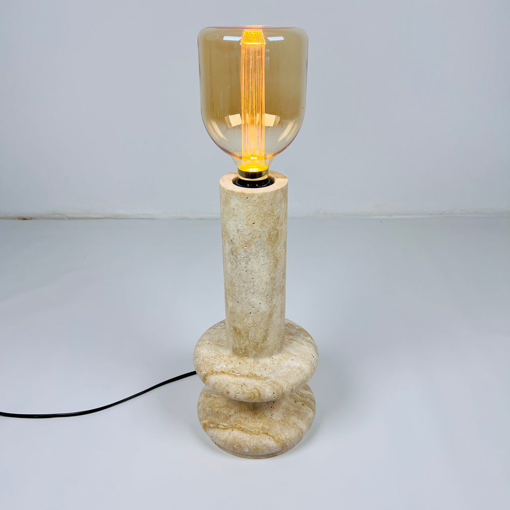 Beige Ringed Bottom Travertine Table Lamp