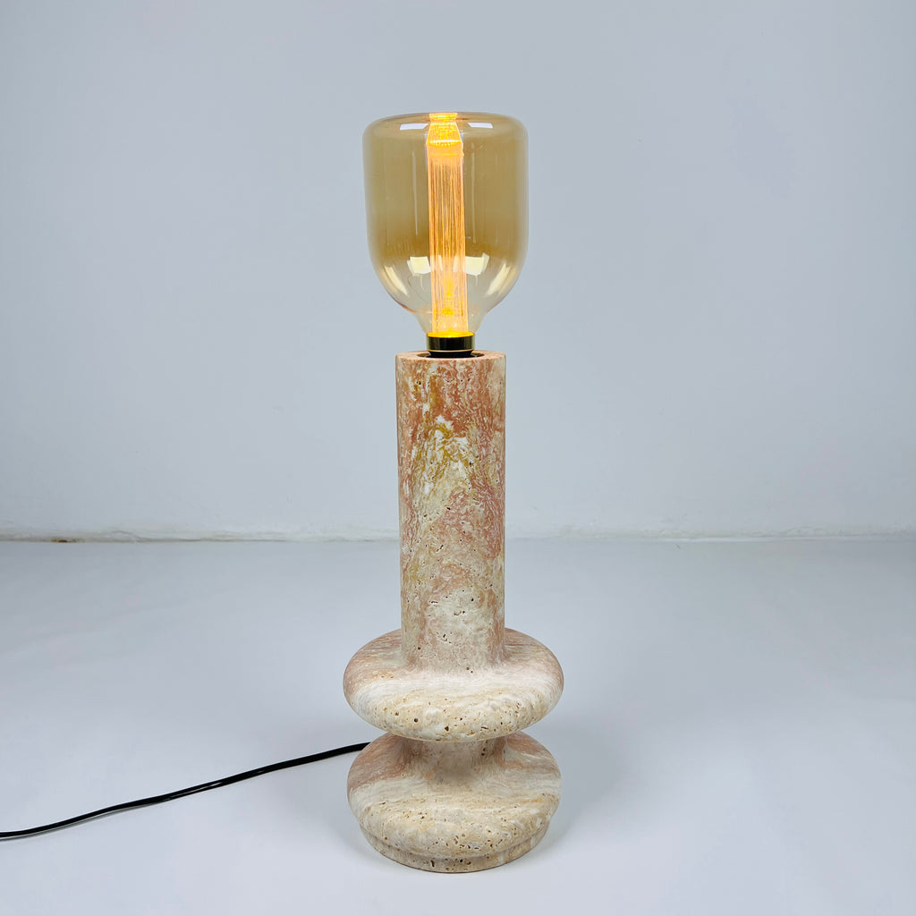 Red And Beige Ringed Bottom Travertine Table Lamp