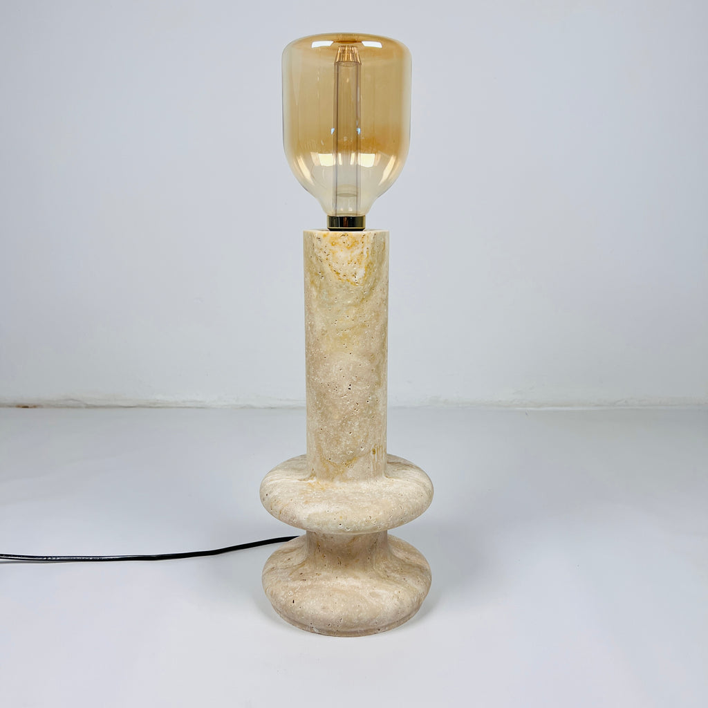 Double Ringed Bottom Travertine Table Lamp