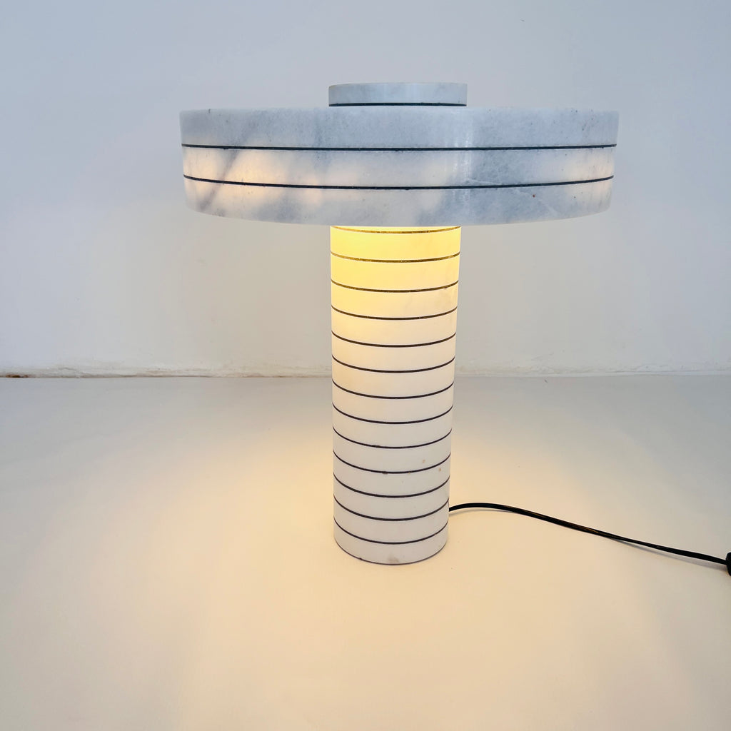 Halo White Pinstriped Table Lamp