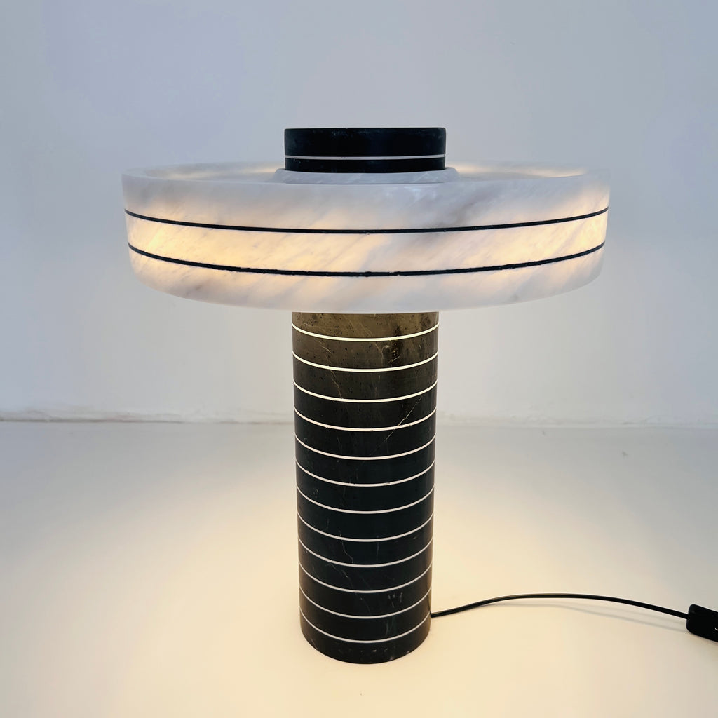 Halo Black And White Pinstriped Table Lamp