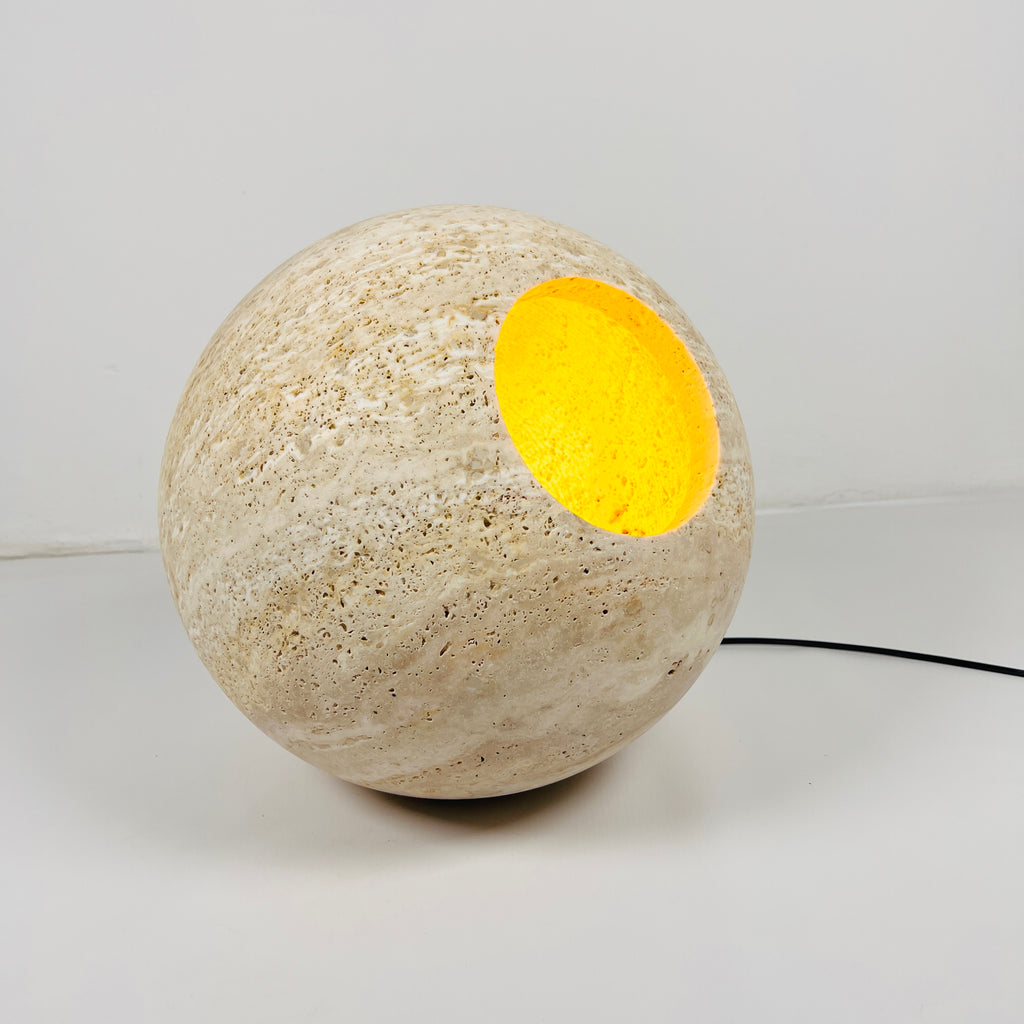 Spherical Beige Travertine Table Lamp