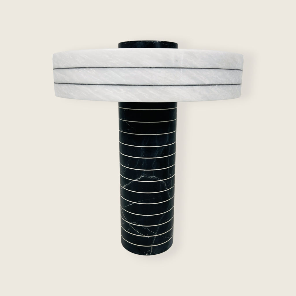 Black and White Pinstriped Marble Table Lamp