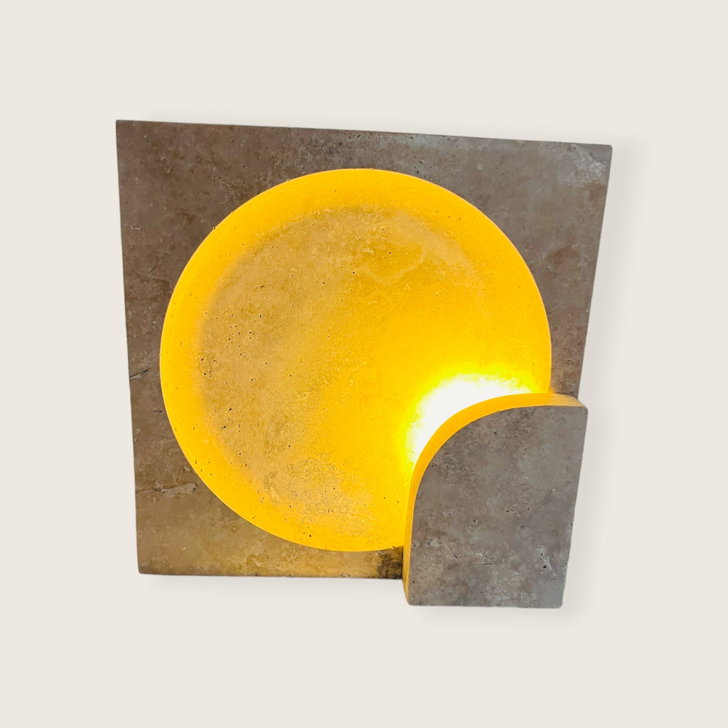 Square Disc Travertine Table Lamp