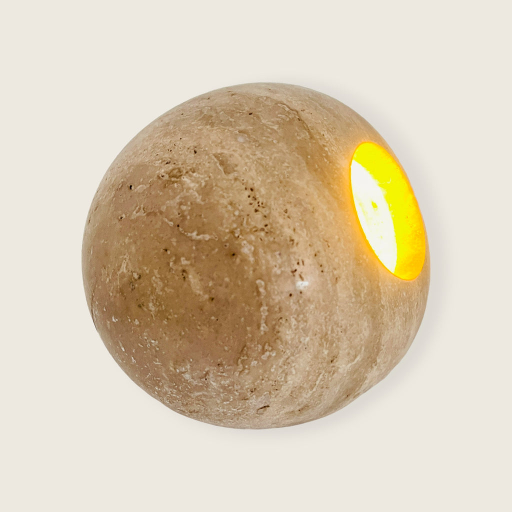 Spherical Beige Travertine Table Lamp