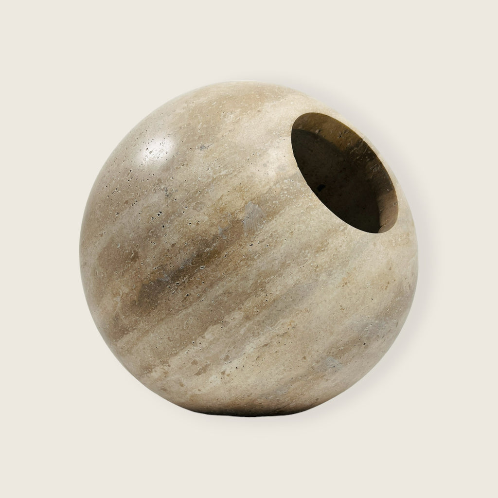 Spherical Beige Travertine Table Lamp